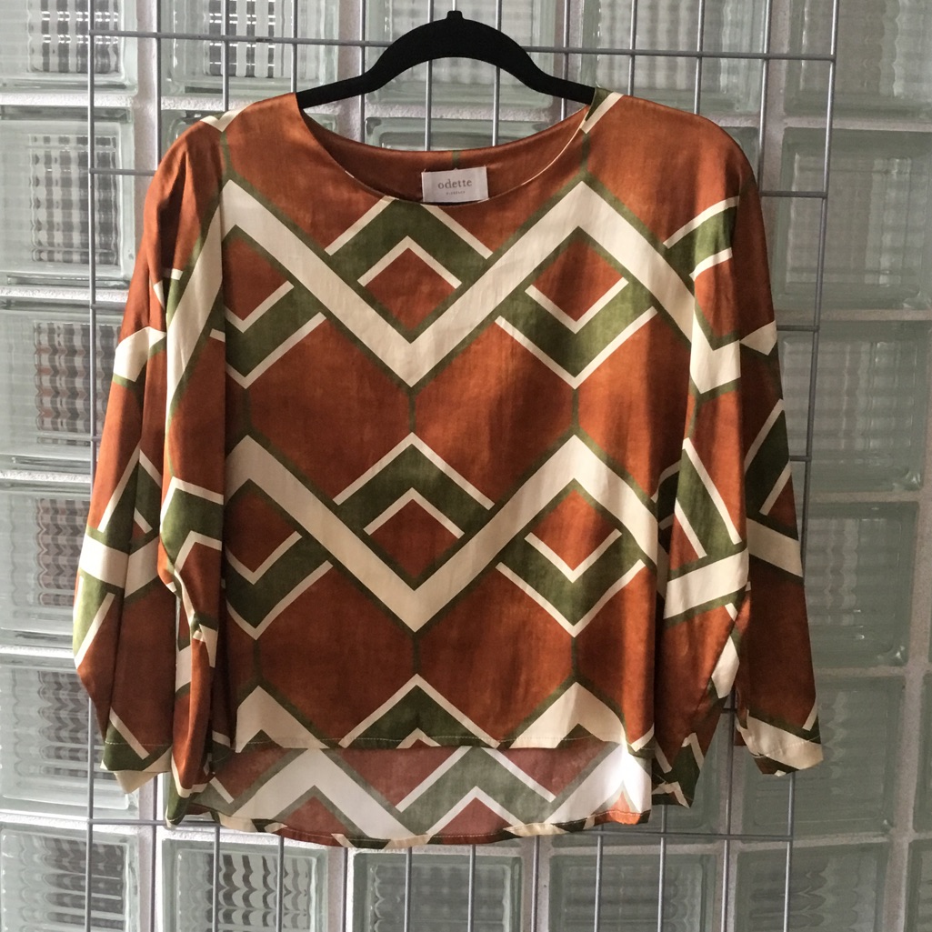 Odette Firenze Rust And Olive Geometric Print Blouse